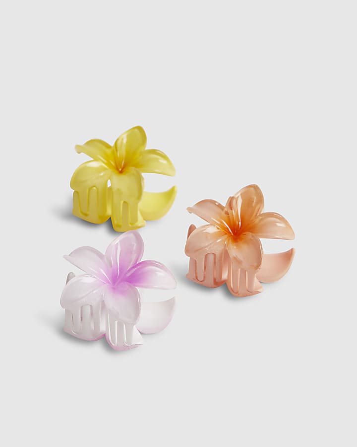 Girls Pink Flower Pack Of 3 Hair Claw Clips