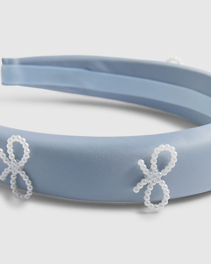Girls Blue Padded Pearl Bow Headband