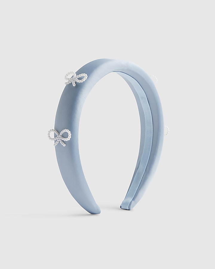 Girls Blue Padded Pearl Bow Headband