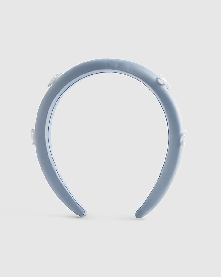 Girls Blue Padded Pearl Bow Headband