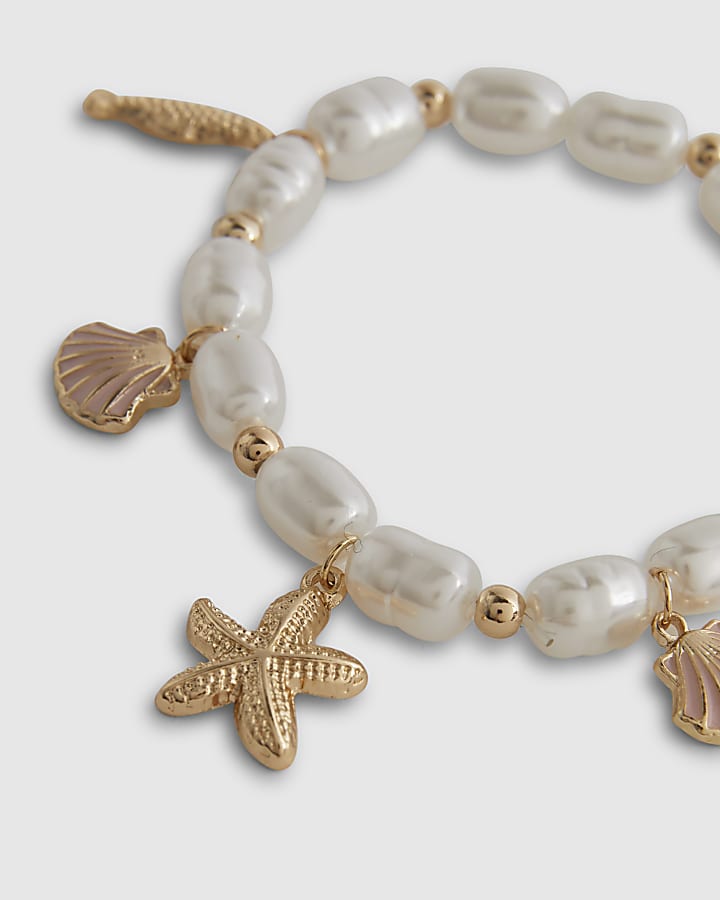 Girls White Pearl Charm Bracelet