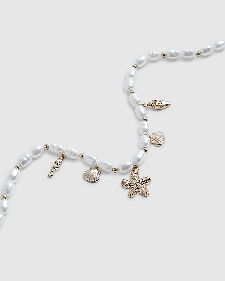 Girls White Pearl Charm Bracelet