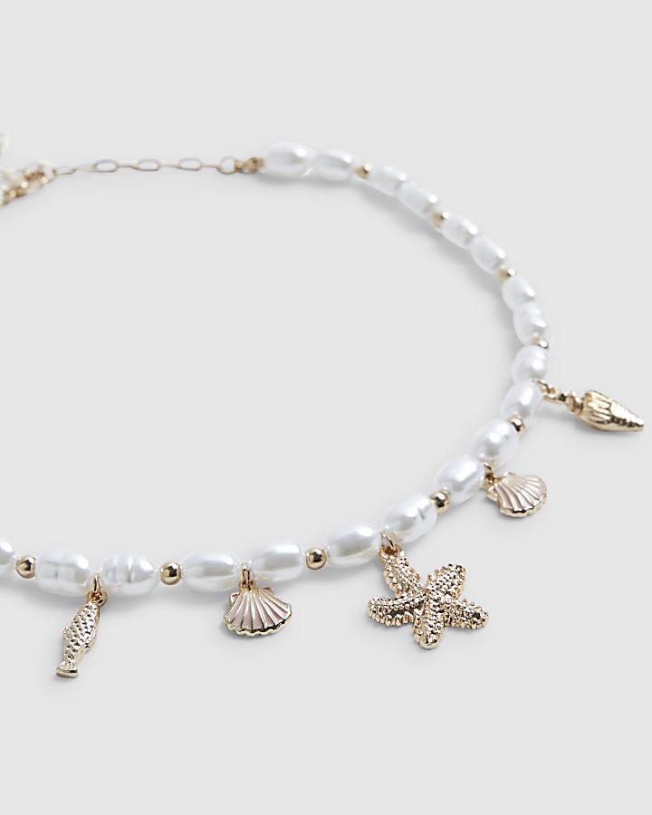 Girls White Pearl Charm Bracelet