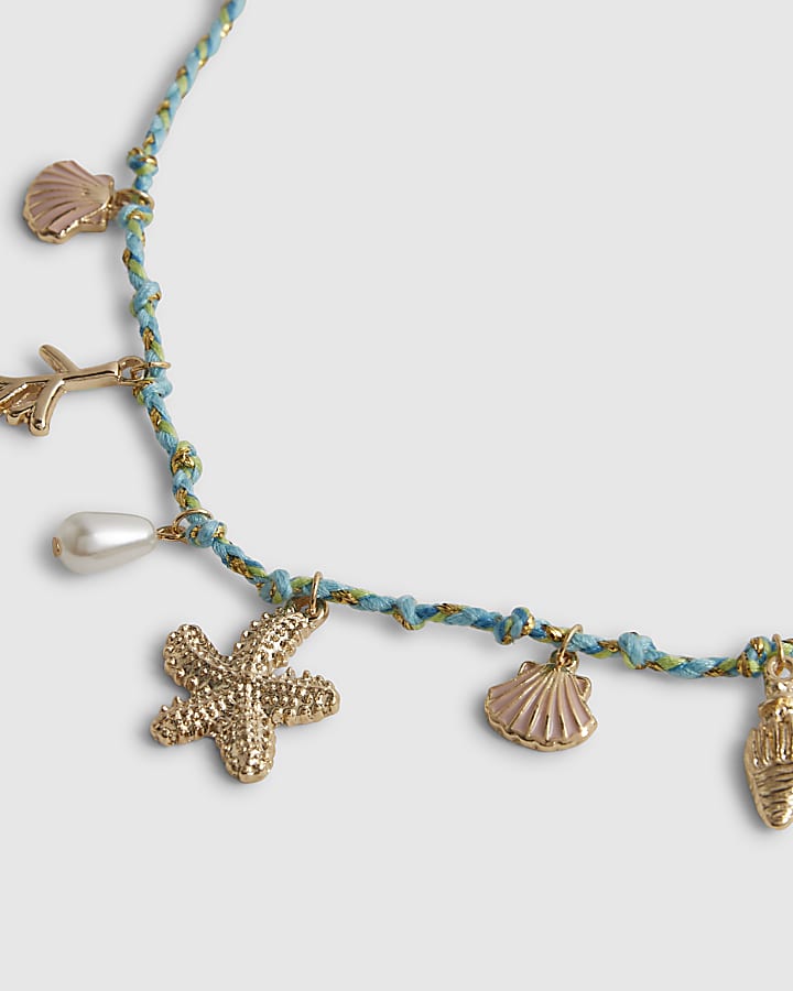 Girls Blue Corduroy Charm Necklace