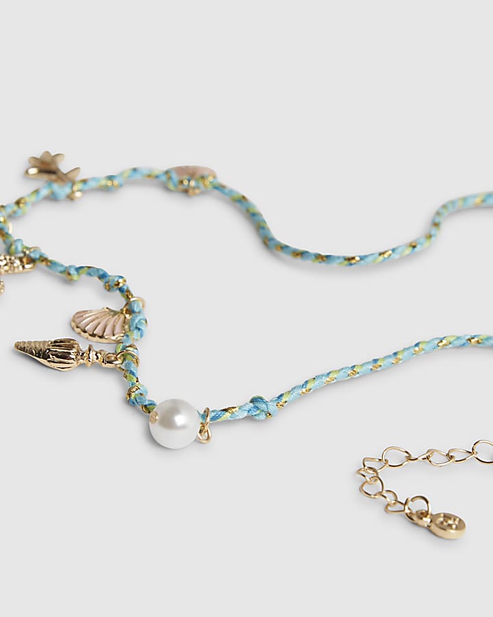 Girls Blue Corduroy Charm Necklace