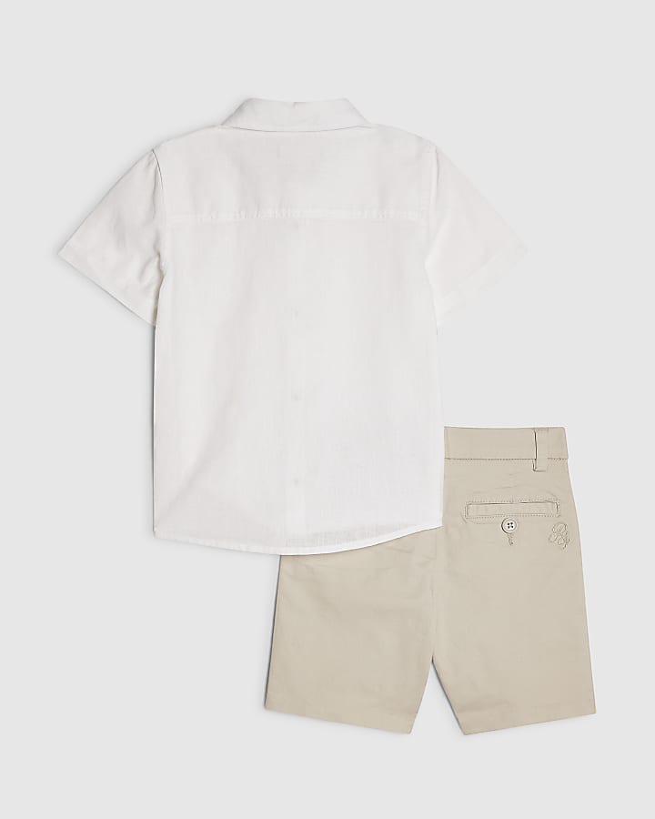 Mini Boys White Shirt And Chino Shorts Set