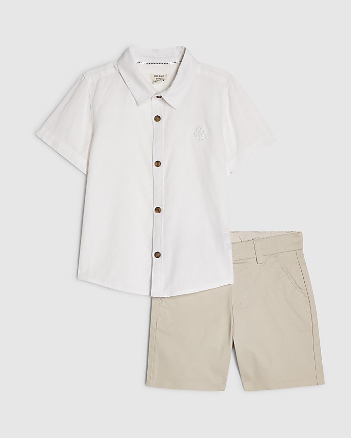 Mini Boys White Shirt And Chino Shorts Set
