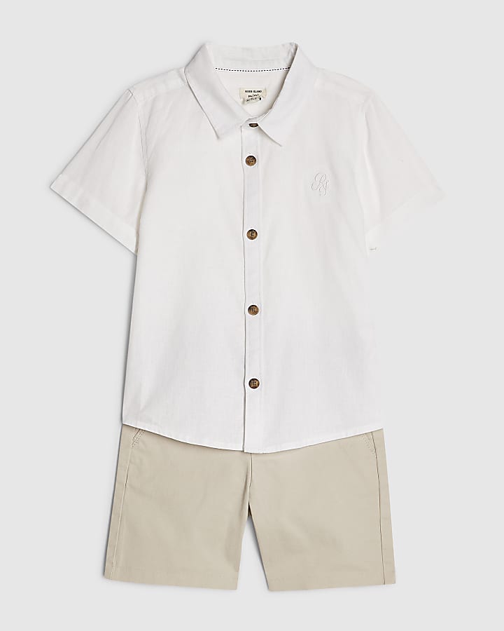 Mini Boys White Shirt And Chino Shorts Set