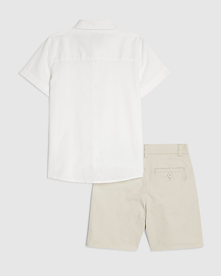 Boys White Shirt And Chino Shorts Set