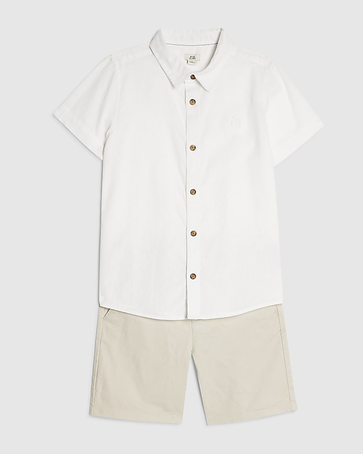Boys White Shirt And Chino Shorts Set