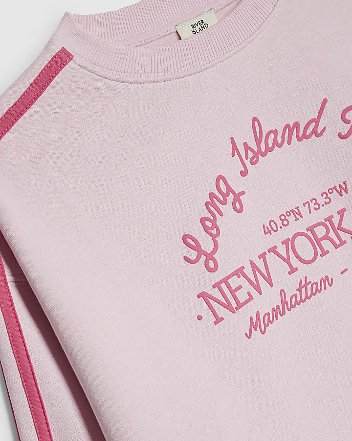 Girls Pink Graphic Side Stripe Sweatshirt