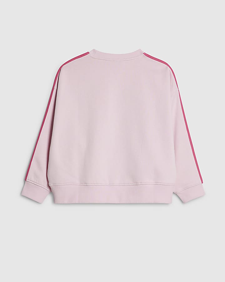Girls Pink Graphic Side Stripe Sweatshirt