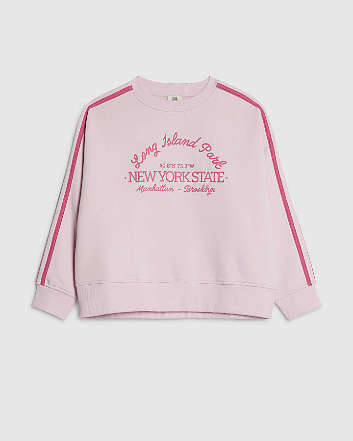 Girls Pink Graphic Side Stripe Sweatshirt