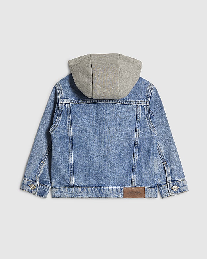 Mini Boys Blue Hooded Denim Jacket