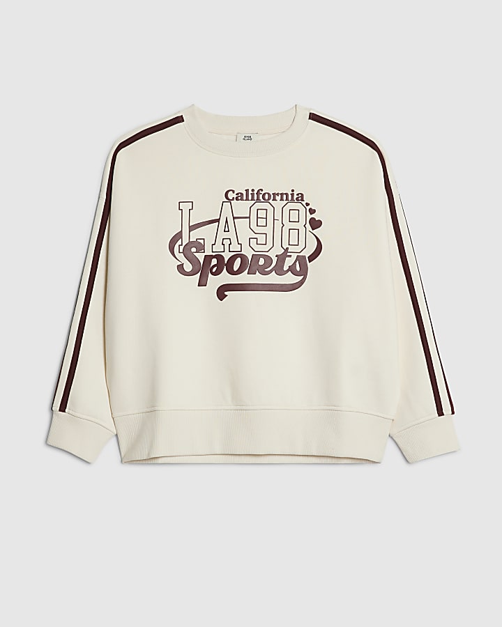 Girls Cream Graphic Side Stripe Sweatshirt