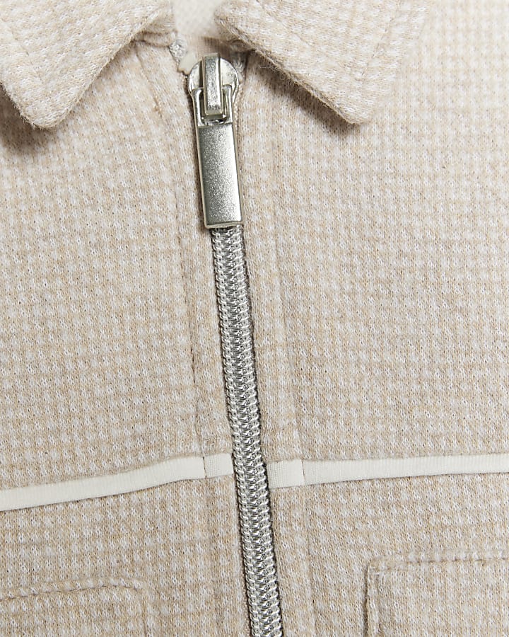 Baby Boys Beige Jacquard Jersey Shacket Set