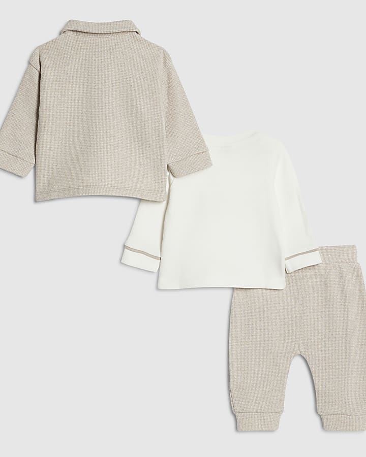 Baby Boys Beige Jacquard Jersey Shacket Set