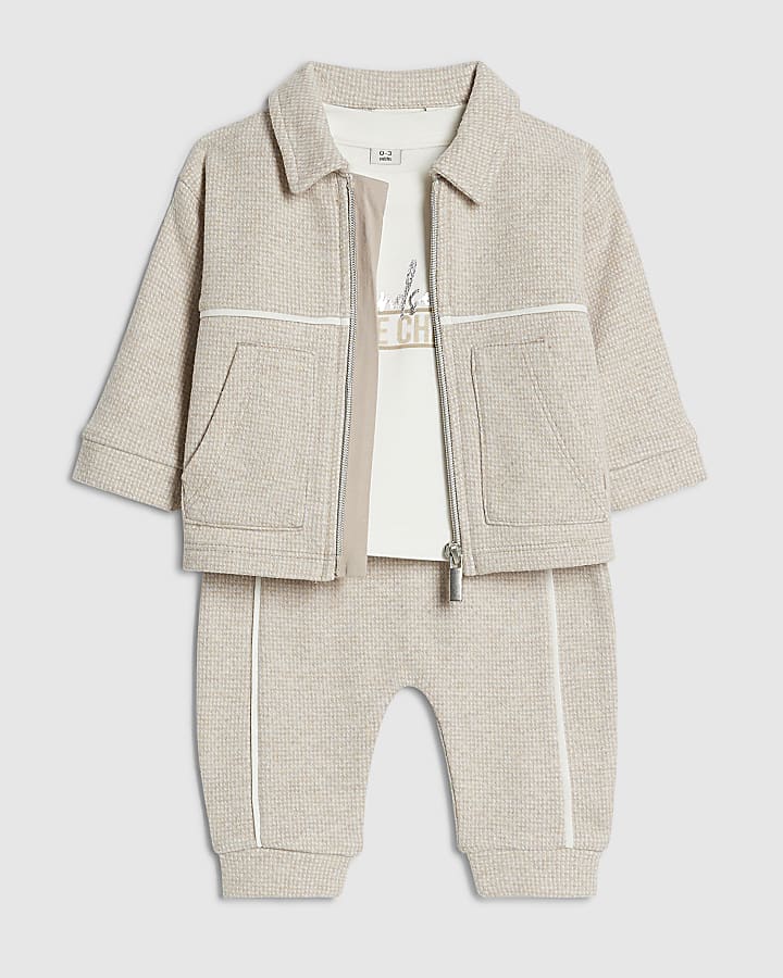 Baby Boys Beige Jacquard Jersey Shacket Set