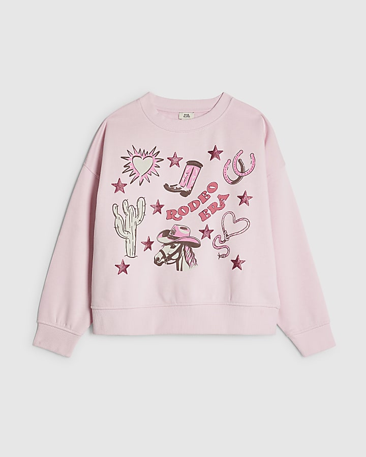 Girls Pink Rodeo Era Sweatshirt