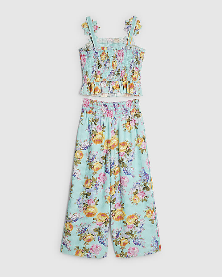 Girls Blue Rose Corsage Top Set