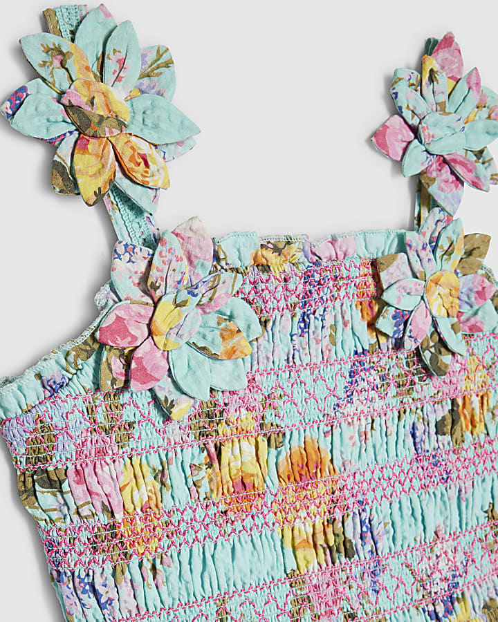 Girls Blue Rose Corsage Top Set