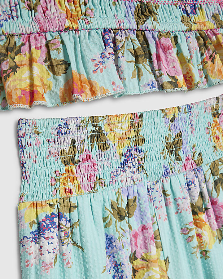 Girls Blue Rose Corsage Top Set