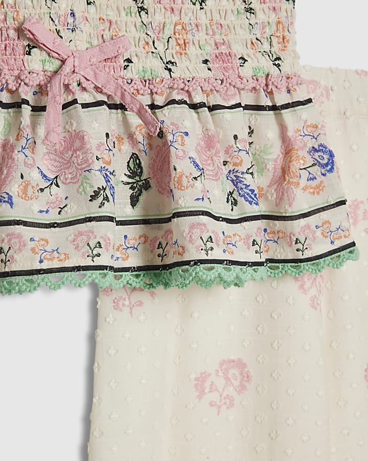 Girls Cream Smock Frill Top and Trouser Set