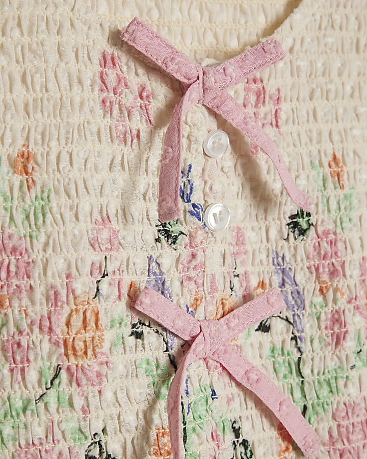 Girls Cream Smock Frill Top and Trouser Set