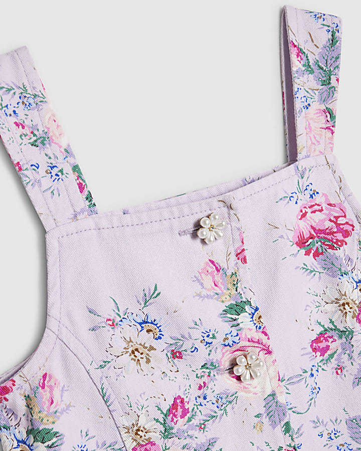 Girls Purple Floral Print Waistcoat Set
