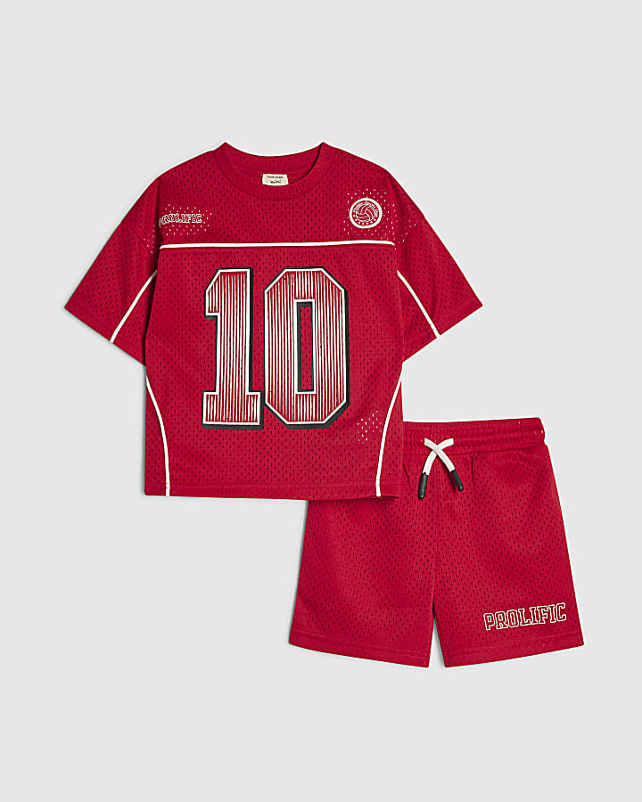 Mini Boys Red Oversized T-Shirt & Shorts Set
