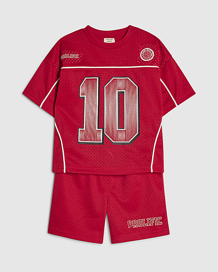 Mini Boys Red Oversized T-Shirt & Shorts Set