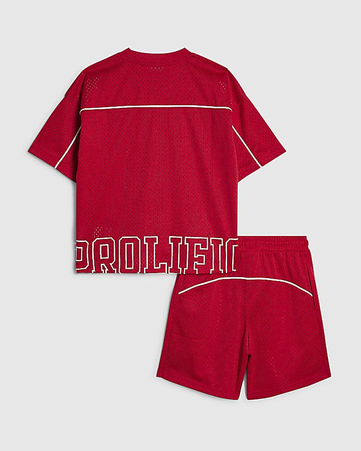 Boys Red Oversized Mesh T-Shirt & Shorts Set