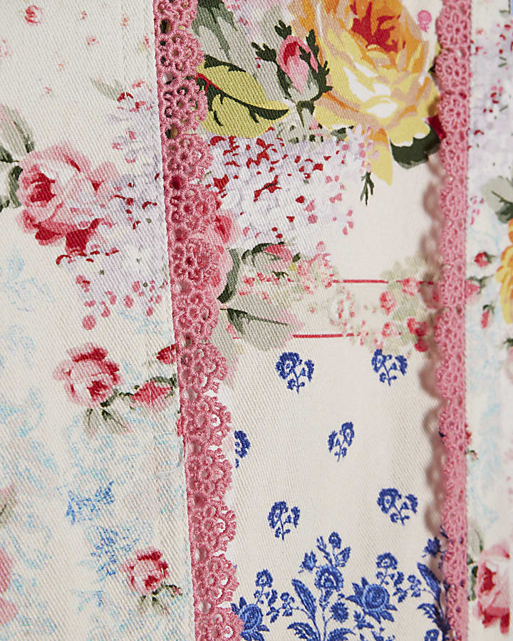 Girls Cream Floral Print Tiered Dress