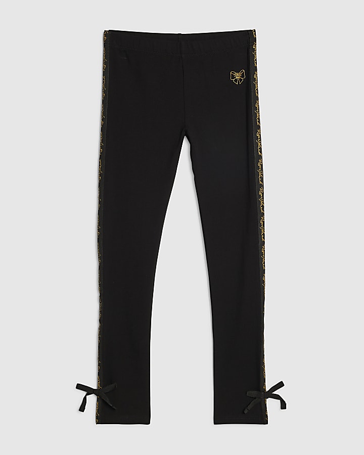 Girls Black RI Bow Leggings