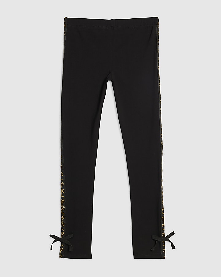 Girls Black RI Bow Leggings