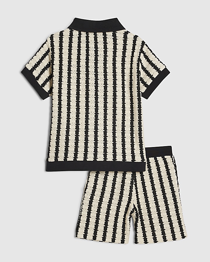 Mini Boys Navy Stripe Crochet Shirt Set