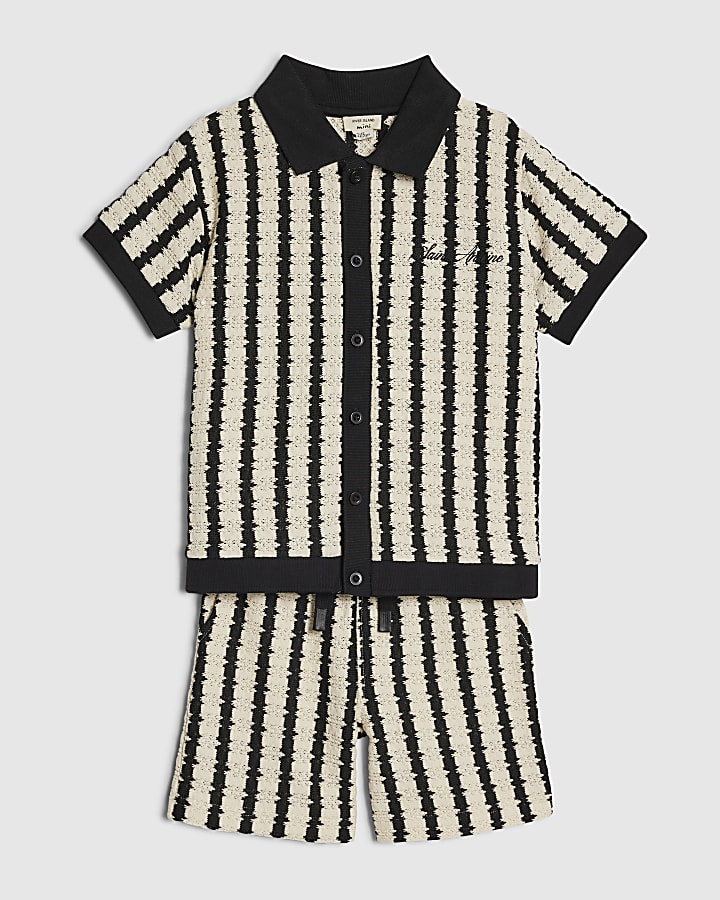 Mini Boys Navy Stripe Crochet Shirt Set