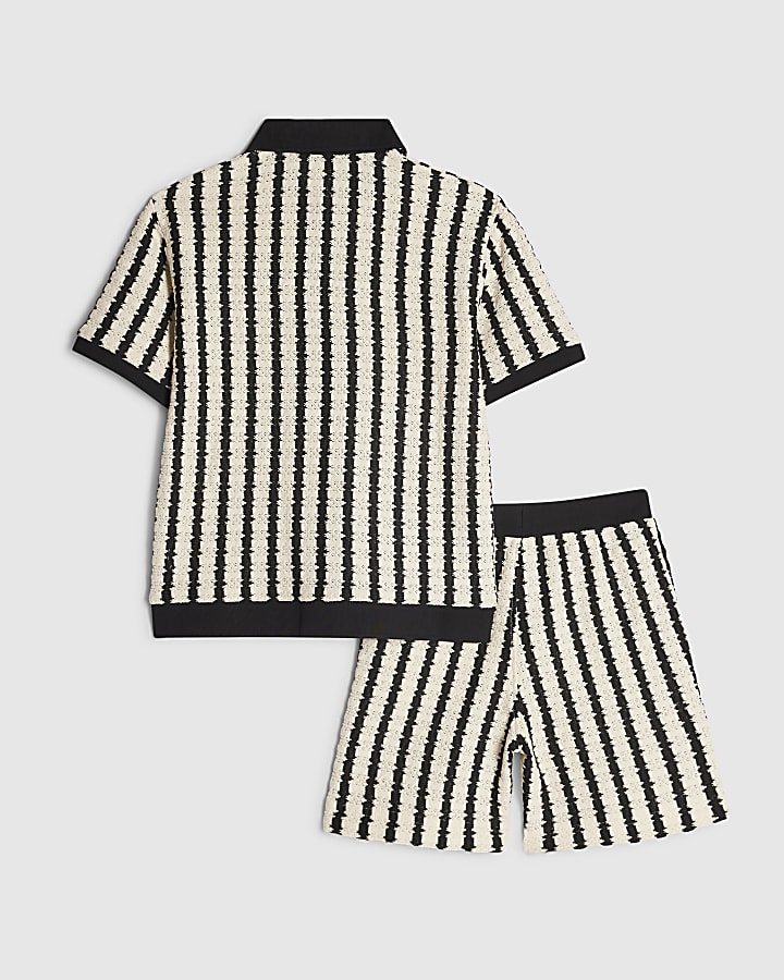 Boys Navy Stripe Crochet Shirt Set