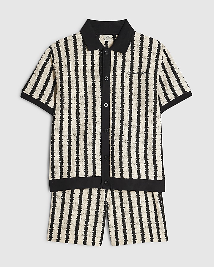 Boys Navy Stripe Crochet Shirt Set