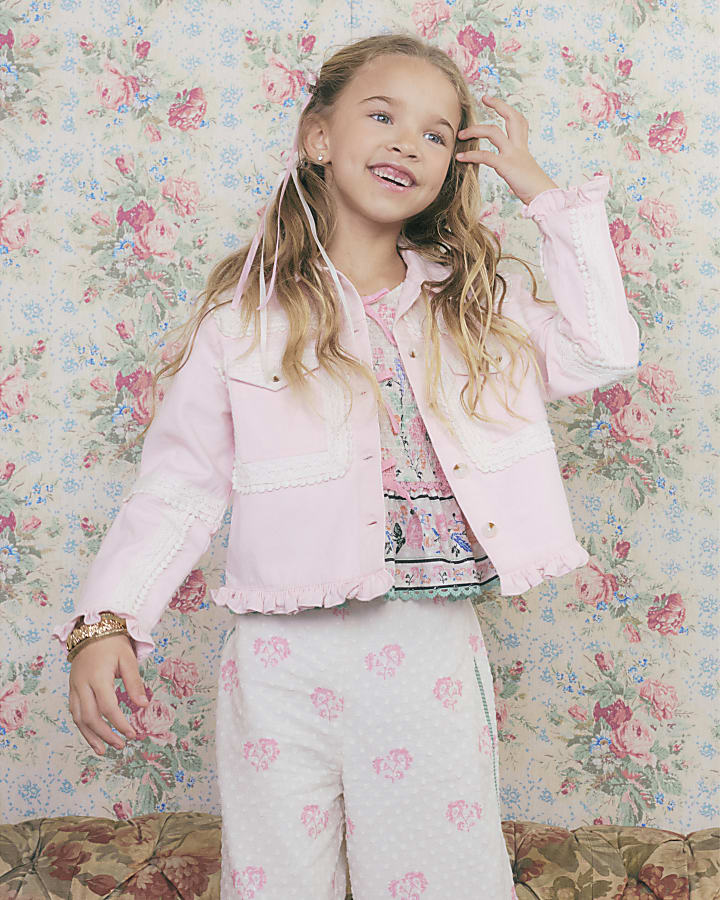Girls Pink Lace Shacket