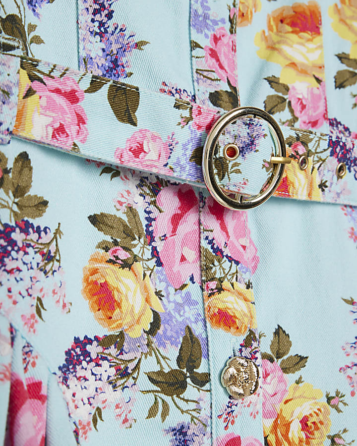 Girls Blue Floral Prom Dress