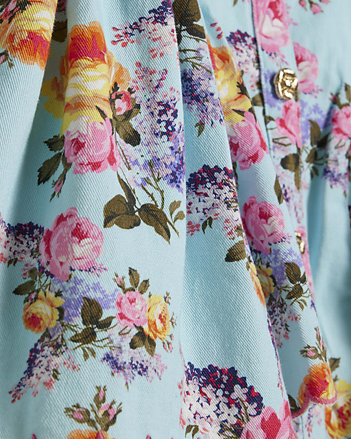 Girls Blue Floral Prom Dress