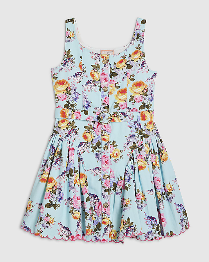 Girls Blue Floral Prom Dress