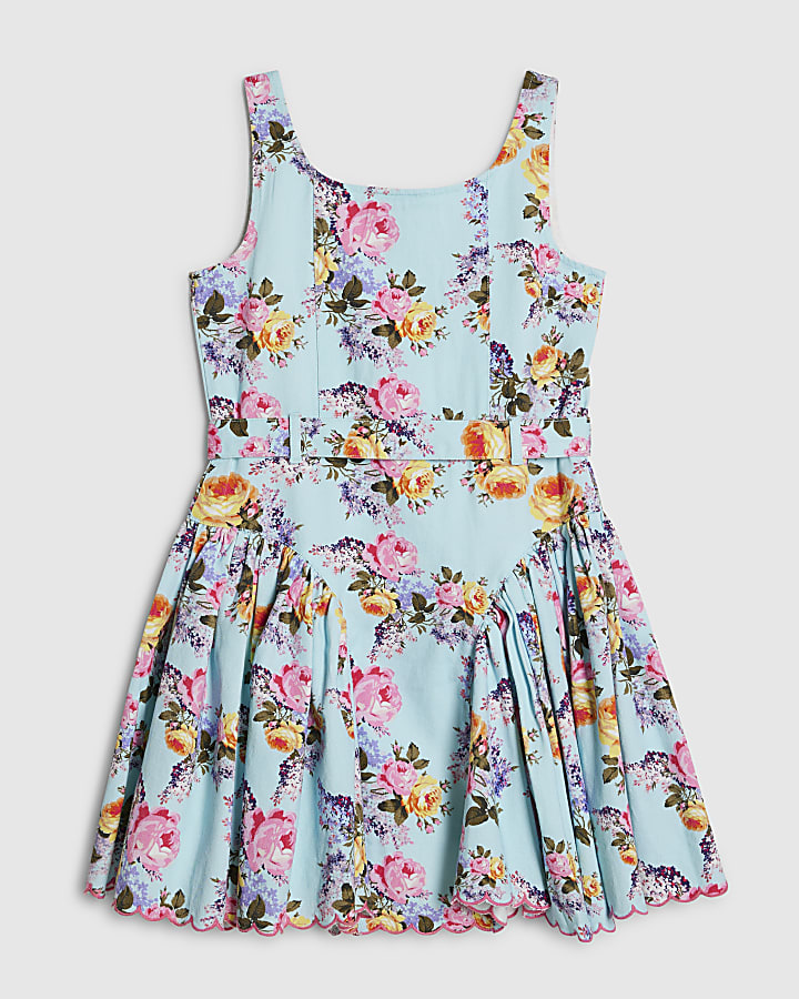 Girls Blue Floral Prom Dress