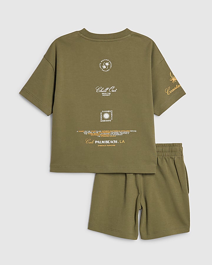 Mini Boys Khaki Palm Beach T-Shirt Set
