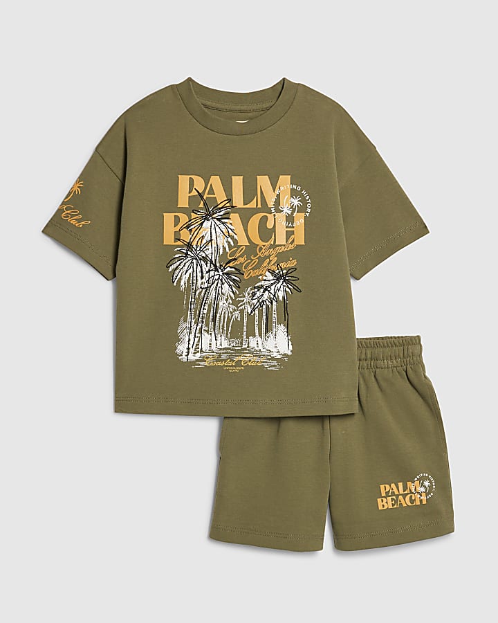Mini Boys Khaki Palm Beach T-Shirt Set