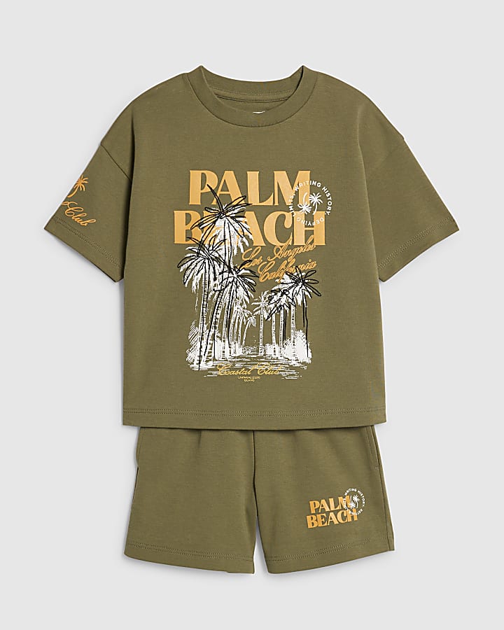 Mini Boys Khaki Palm Beach T-Shirt Set