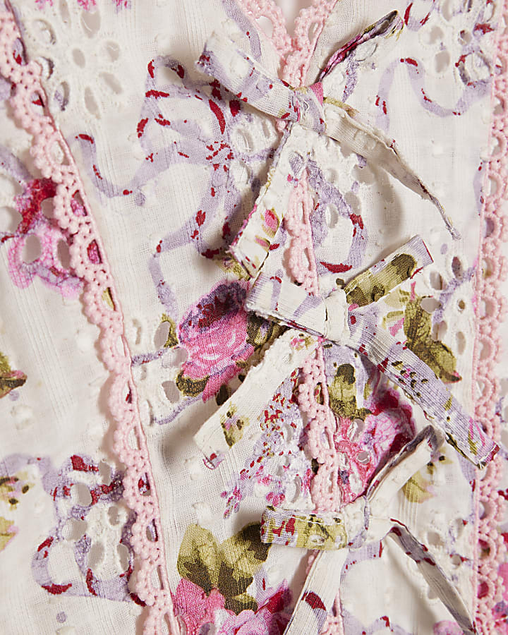 Girls Cream Bow Frill Top And Skirt Set