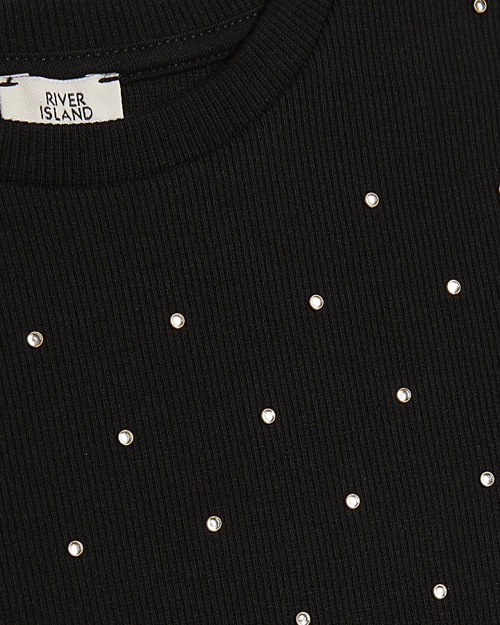 Girls Black Studded T-Shirt