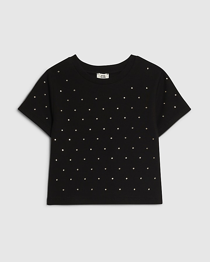 Girls Black Studded T-Shirt